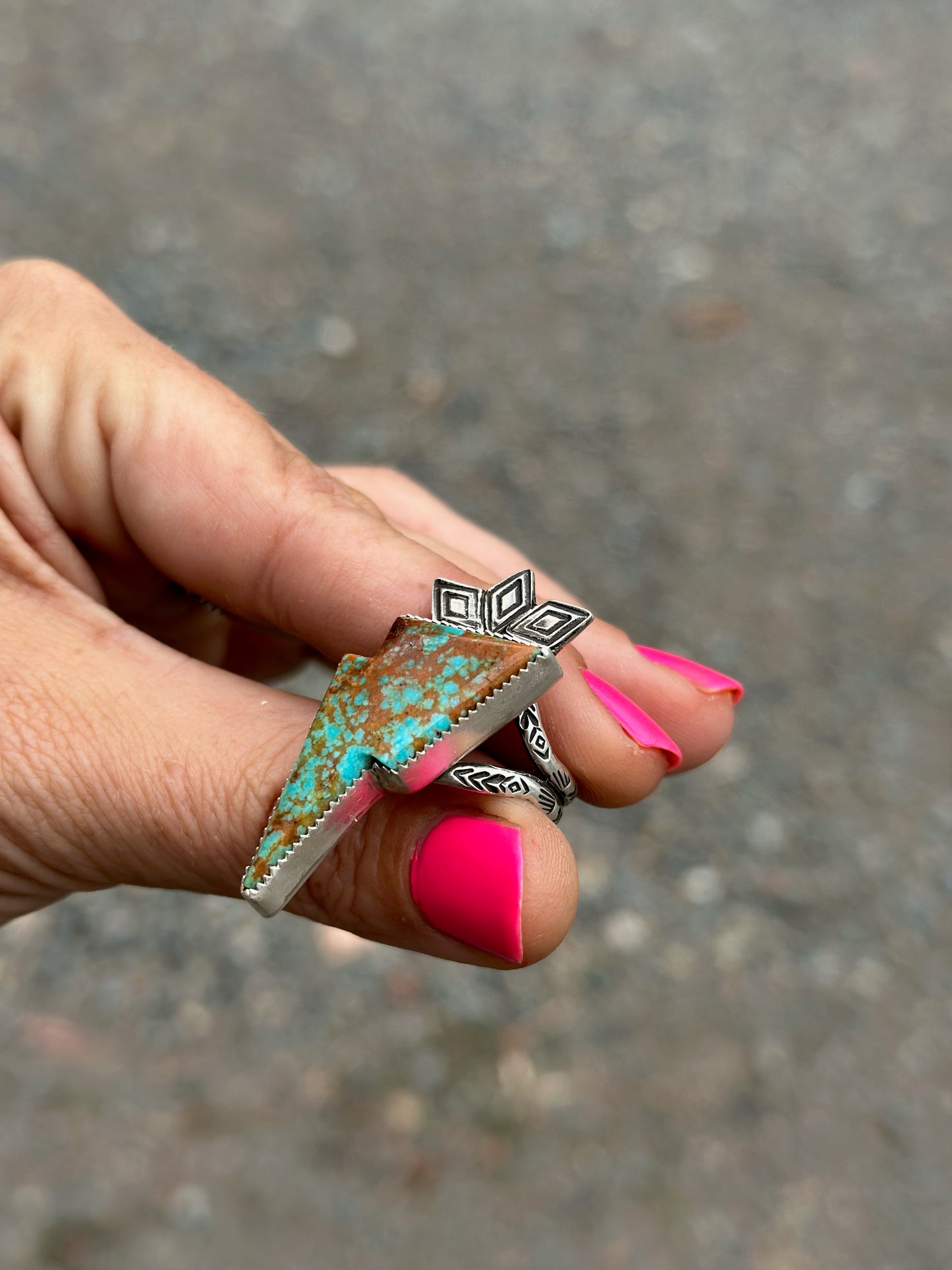 TURQUOISE RUSTIC LIGHTNING BOLT RING